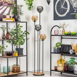Koyoto Lampadaire 30 cm Bois clair, Noir, 4 lumières