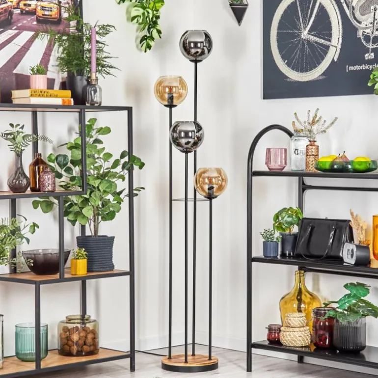 Koyoto Lampadaire 30 cm Bois clair, Noir, 4 lumières