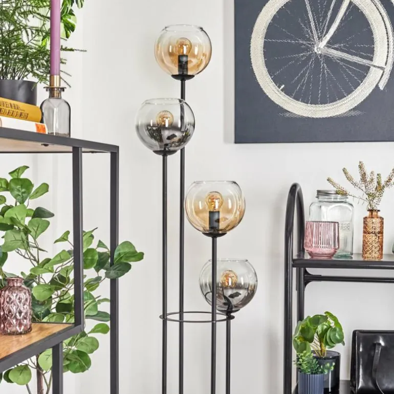Koyoto Lampadaire 30 cm Bois clair, Noir, 4 lumières