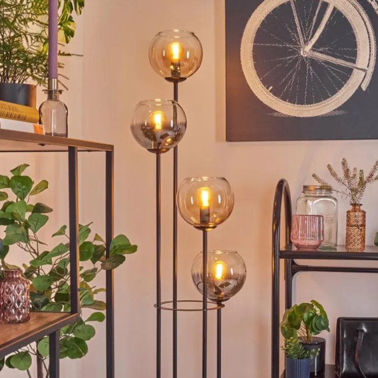 Koyoto Lampadaire 30 cm Bois clair, Noir, 4 lumières