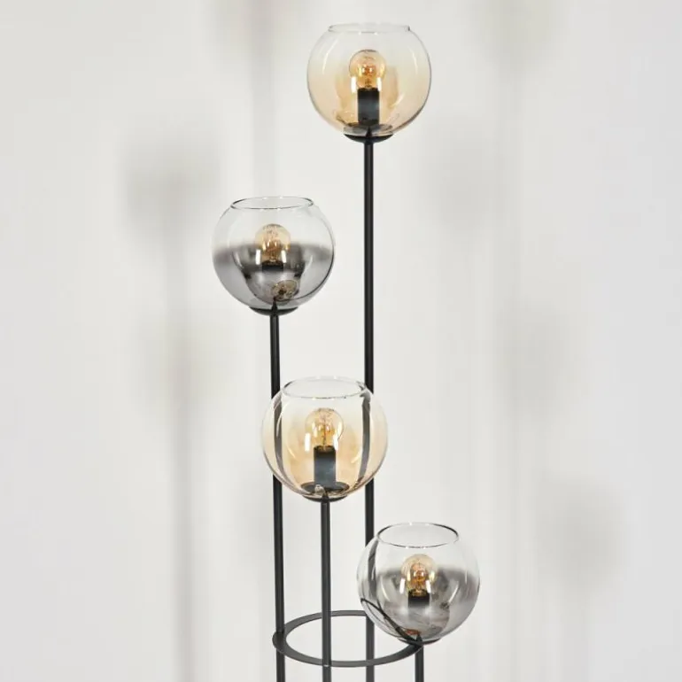 Koyoto Lampadaire 30 cm Bois clair, Noir, 4 lumières
