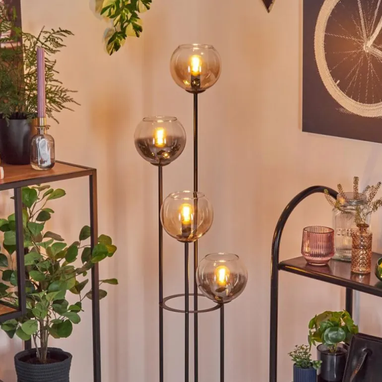 Koyoto Lampadaire 30 cm Bois clair, Noir, 4 lumières