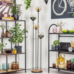 Koyoto Lampadaire 30 cm Bois clair, Noir, 4 lumières