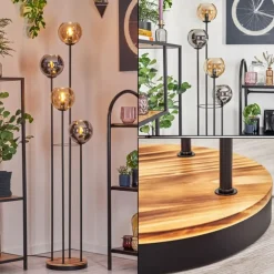 Koyoto Lampadaire 30 cm Bois clair, Noir, 4 lumières