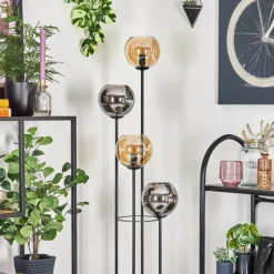 Koyoto Lampadaire 30 cm Bois clair, Noir, 4 lumières