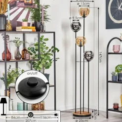 Koyoto Lampadaire 30 cm Bois clair, Noir, 4 lumières