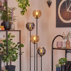 Koyoto Lampadaire 30 cm Bois clair, Noir, 4 lumières
