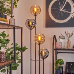 Koyoto Lampadaire 30 cm Bois clair, Noir, 4 lumières