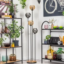 Koyoto Lampadaire 30 cm Bois clair, Noir, 4 lumières