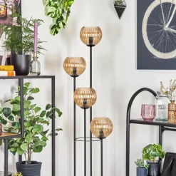 Koyoto Lampadaire 30 cm Bois clair, Noir, 4 lumières