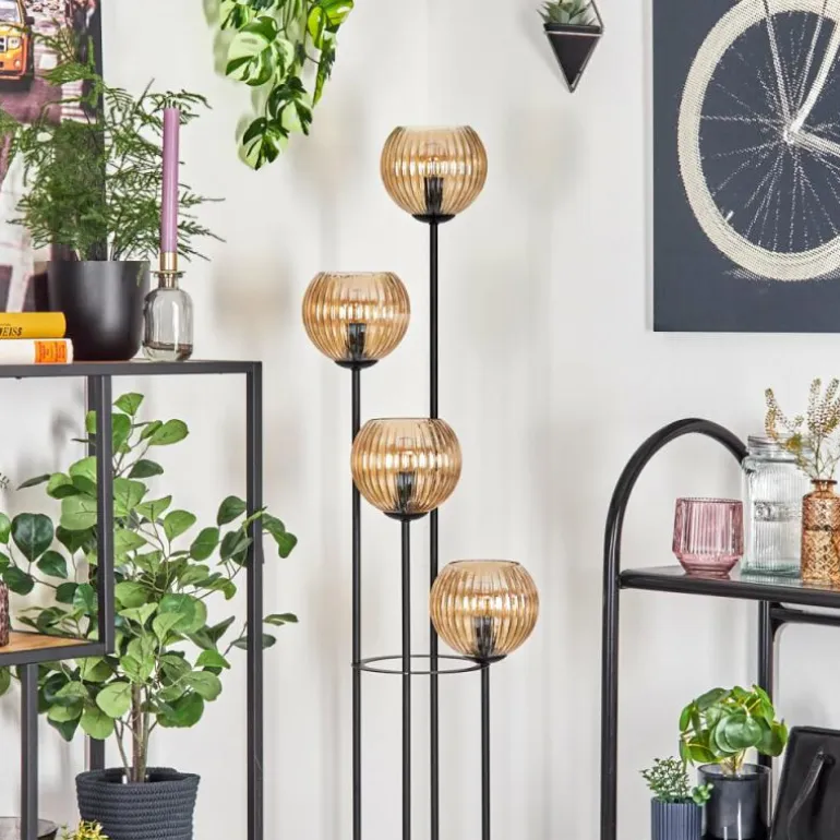Koyoto Lampadaire 30 cm Bois clair, Noir, 4 lumières