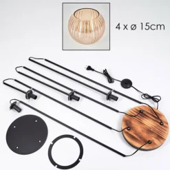 Koyoto Lampadaire 30 cm Bois clair, Noir, 4 lumières