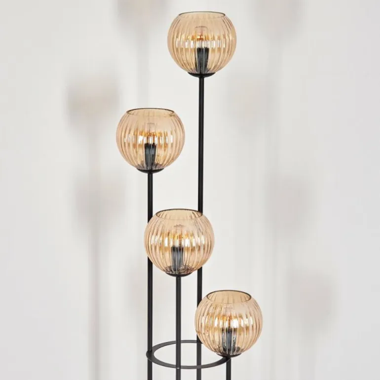 Koyoto Lampadaire 30 cm Bois clair, Noir, 4 lumières