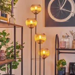 Koyoto Lampadaire 30 cm Bois clair, Noir, 4 lumières