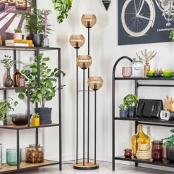 Koyoto Lampadaire 30 cm Bois clair, Noir, 4 lumières