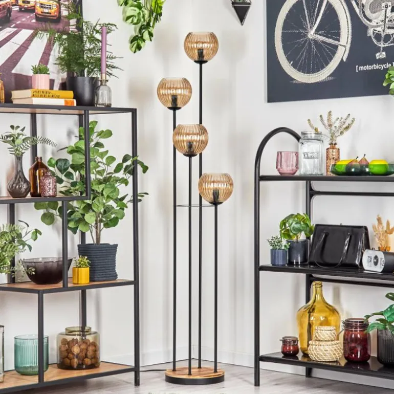 Koyoto Lampadaire 30 cm Bois clair, Noir, 4 lumières