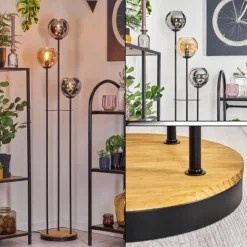 Koyoto Lampadaire 30 cm Bois foncé, Noir, 3 lumières