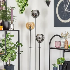 Koyoto Lampadaire 30 cm Bois foncé, Noir, 3 lumières