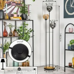 Koyoto Lampadaire 30 cm Bois foncé, Noir, 3 lumières