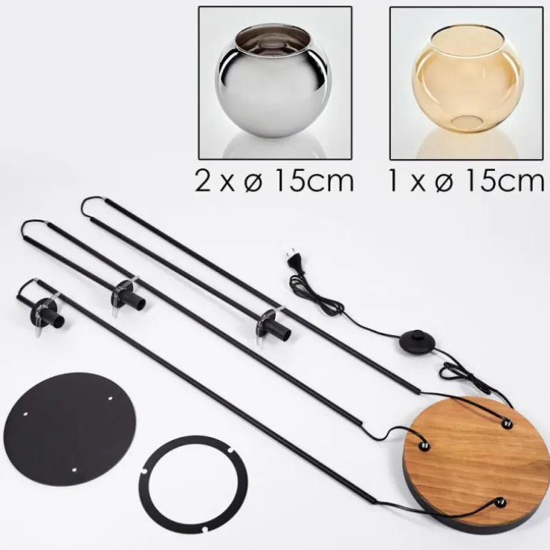 Koyoto Lampadaire 30 cm Bois foncé, Noir, 3 lumières