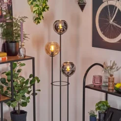 Koyoto Lampadaire 30 cm Bois foncé, Noir, 3 lumières