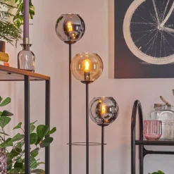 Koyoto Lampadaire 30 cm Bois foncé, Noir, 3 lumières