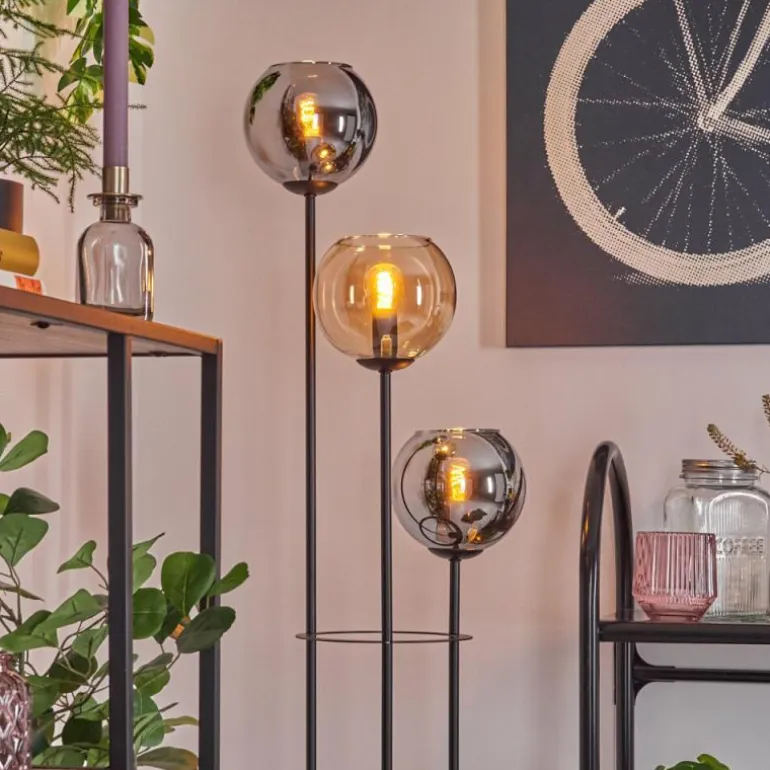 Koyoto Lampadaire 30 cm Bois foncé, Noir, 3 lumières