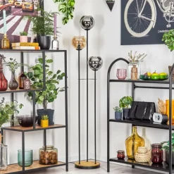 Koyoto Lampadaire 30 cm Bois foncé, Noir, 3 lumières
