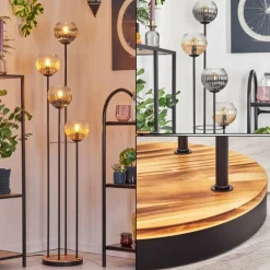Koyoto Lampadaire 30 cm Bois clair, Noir, 4 lumières
