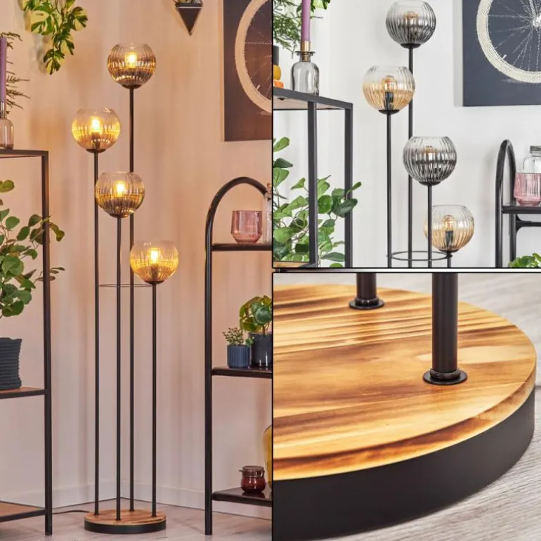 Koyoto Lampadaire 30 cm Bois clair, Noir, 4 lumières
