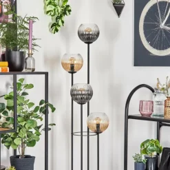 Koyoto Lampadaire 30 cm Bois clair, Noir, 4 lumières