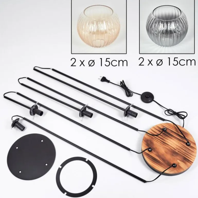 Koyoto Lampadaire 30 cm Bois clair, Noir, 4 lumières