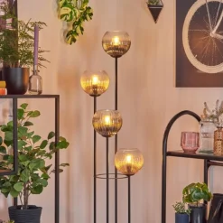 Koyoto Lampadaire 30 cm Bois clair, Noir, 4 lumières