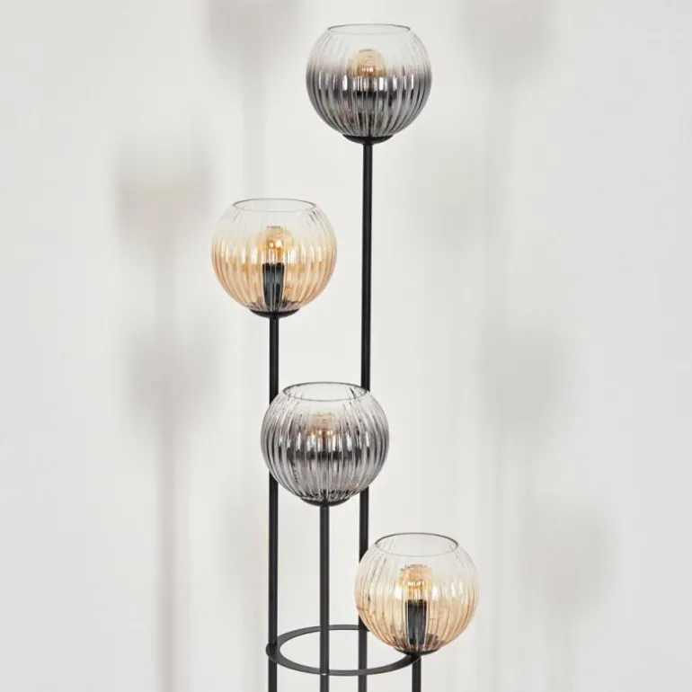 Koyoto Lampadaire 30 cm Bois clair, Noir, 4 lumières
