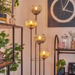 Koyoto Lampadaire 30 cm Bois clair, Noir, 4 lumières