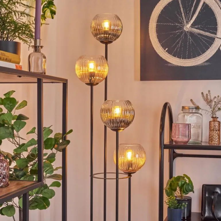 Koyoto Lampadaire 30 cm Bois clair, Noir, 4 lumières