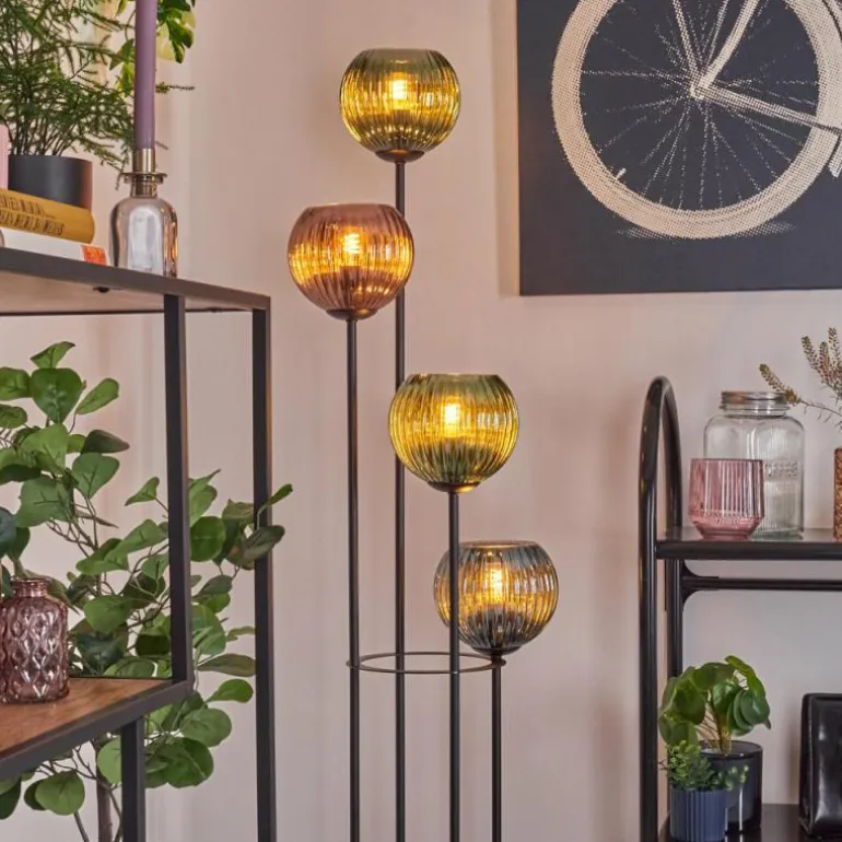 Koyoto Lampadaire 30 cm Bois clair, Noir, 4 lumières