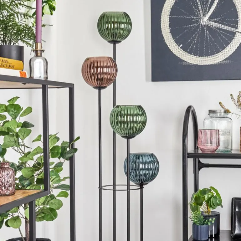 Koyoto Lampadaire 30 cm Bois clair, Noir, 4 lumières