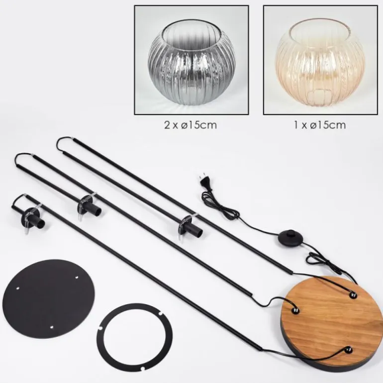 Koyoto Lampadaire 30 cm Bois foncé, Noir, 3 lumières