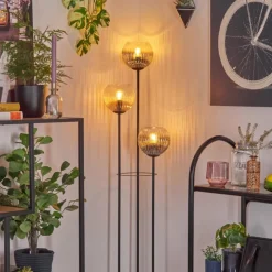 Koyoto Lampadaire 30 cm Bois foncé, Noir, 3 lumières