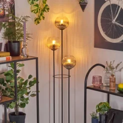 Koyoto Lampadaire 30 cm Bois foncé, Noir, 3 lumières