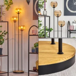 Koyoto Lampadaire 30 cm Bois foncé, Noir, 3 lumières