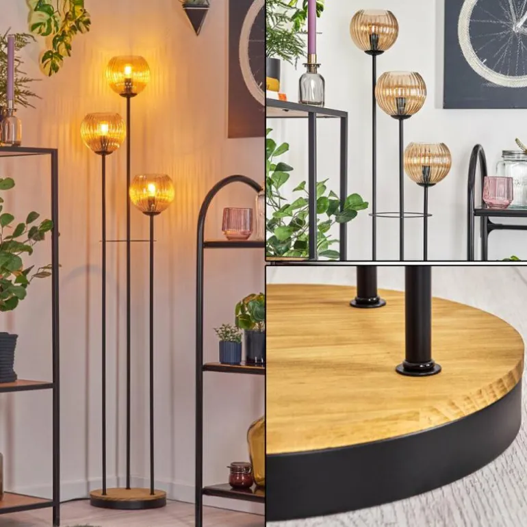 Koyoto Lampadaire 30 cm Bois foncé, Noir, 3 lumières
