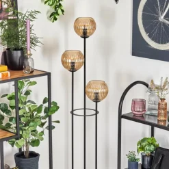 Koyoto Lampadaire 30 cm Bois foncé, Noir, 3 lumières