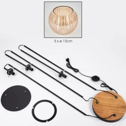 Koyoto Lampadaire 30 cm Bois foncé, Noir, 3 lumières