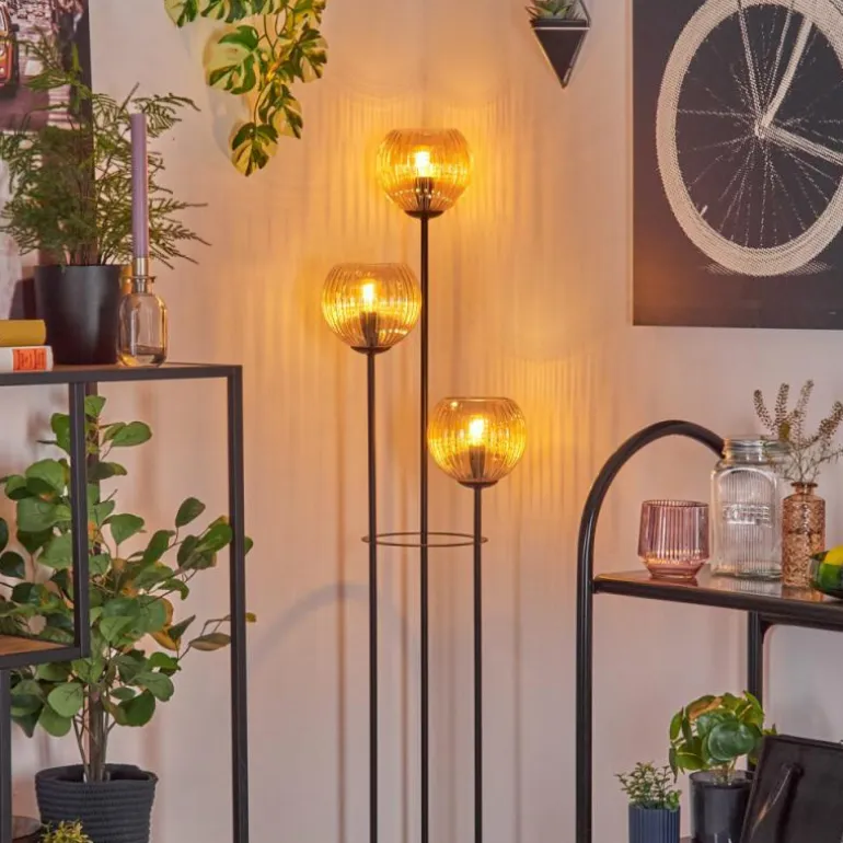 Koyoto Lampadaire 30 cm Bois foncé, Noir, 3 lumières