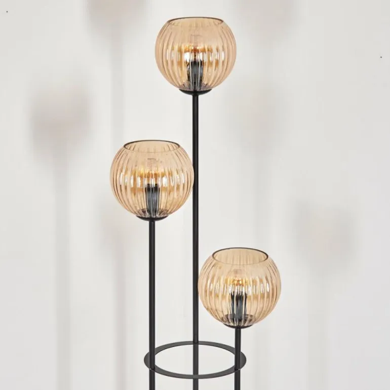 Koyoto Lampadaire 30 cm Bois foncé, Noir, 3 lumières