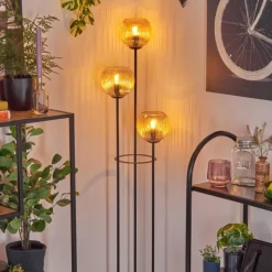 Koyoto Lampadaire 30 cm Bois foncé, Noir, 3 lumières