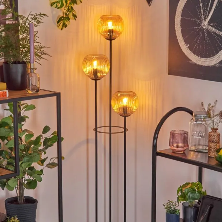 Koyoto Lampadaire 30 cm Bois foncé, Noir, 3 lumières