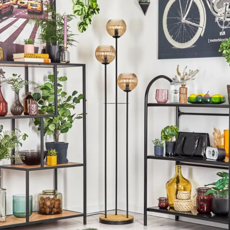 Koyoto Lampadaire 30 cm Bois foncé, Noir, 3 lumières